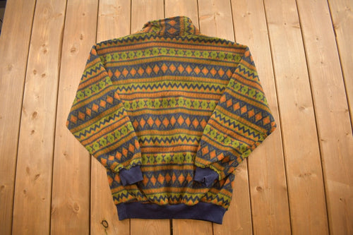 Vintage 1990s Aztec Pattern Fleece Sweater / Outdoorsman / 90s Sweater / Streetwear / Hiking / Quarter Button