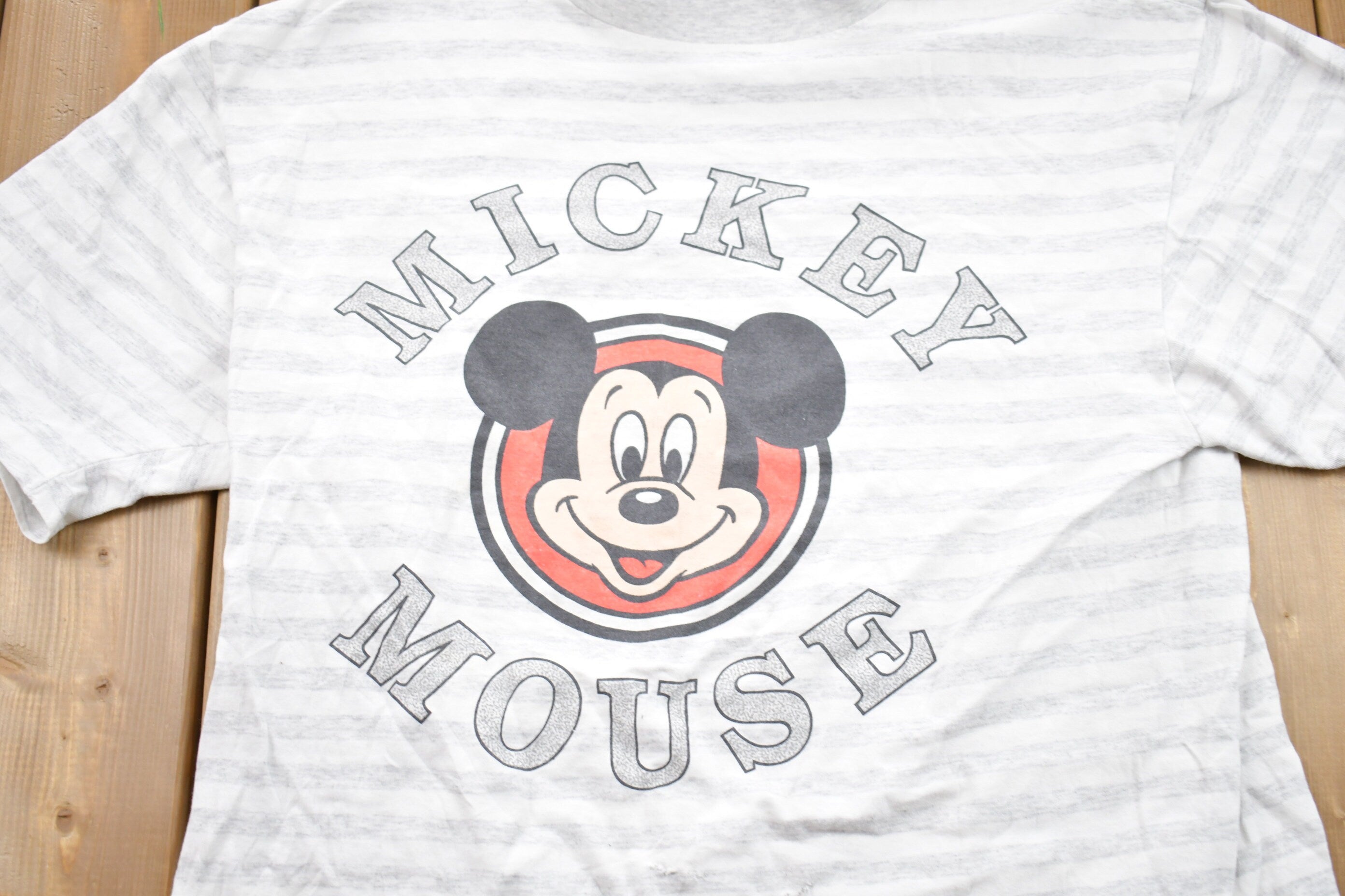 Vintage 1990s Disney Original Mickey Mouse Striped Graphic T-Shirt Streetwear
