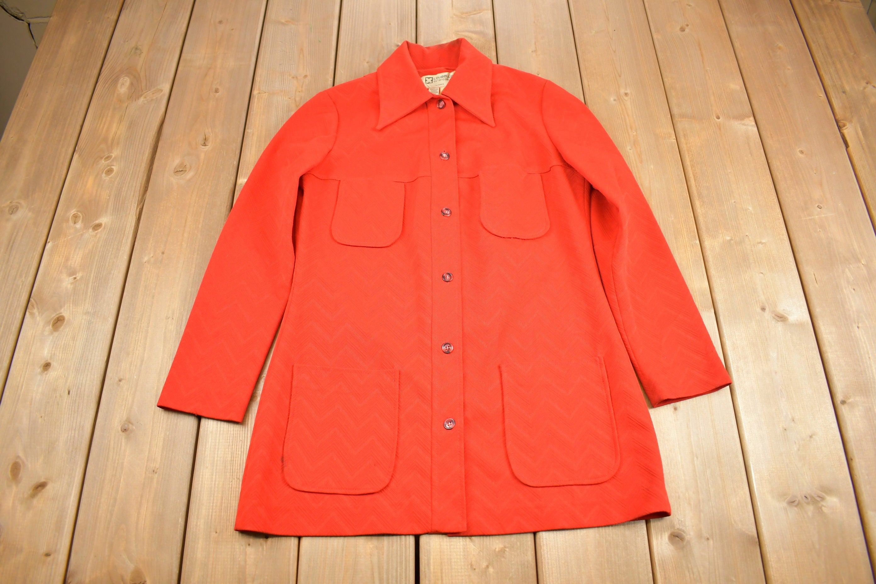 Vintage 1970s Red Button Up Overcoat