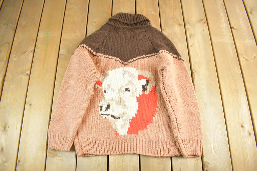 Vintage 1960s Cowichan Hand Knit Shawl Collar Zip Up Sweater Women's Medium