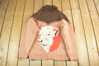 Vintage 1960s Cowichan Hand Knit Shawl Collar Zip Up Sweater Women's Medium