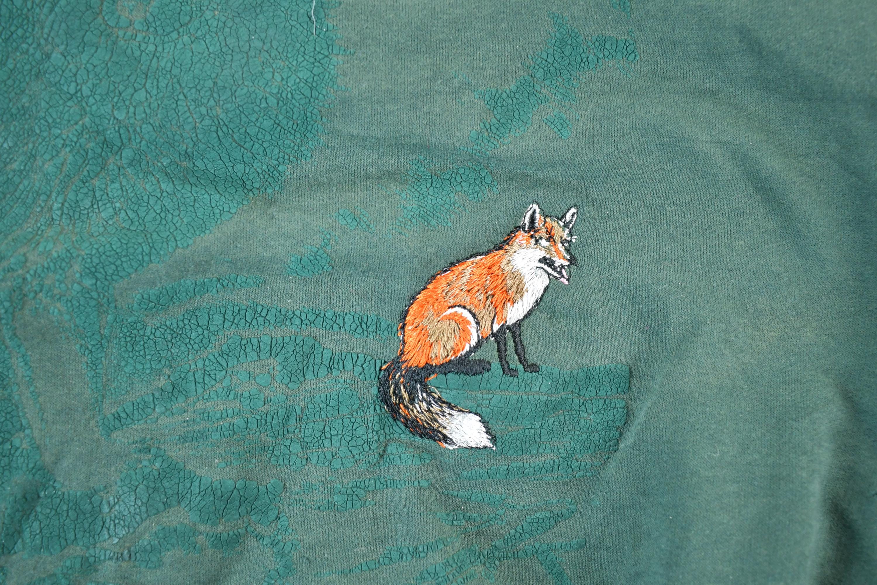 Vintage 1990s Thunderbird Fox Outdoorsman Crewneck Sweatshirt  Embroidered  Nature Sweater  Animal Sweater