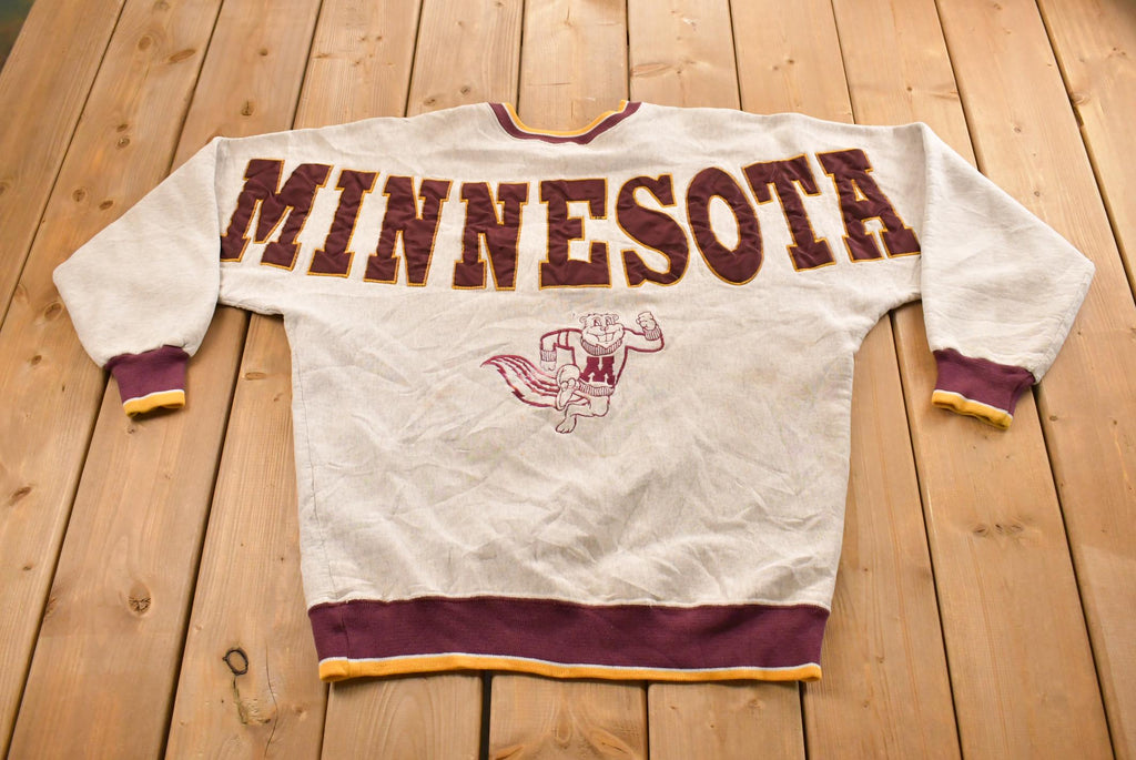 Vintage 1990s Minnesota Gophers University Collegiate Crewneck Sweatshirt Men's Large / Embroidered / NCAA Sweatshirt / Sleeve Spellout