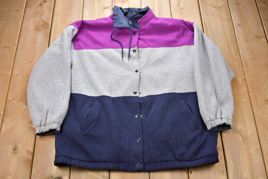 Vintage 1990s Striped Button Up Lined Sweatshirt