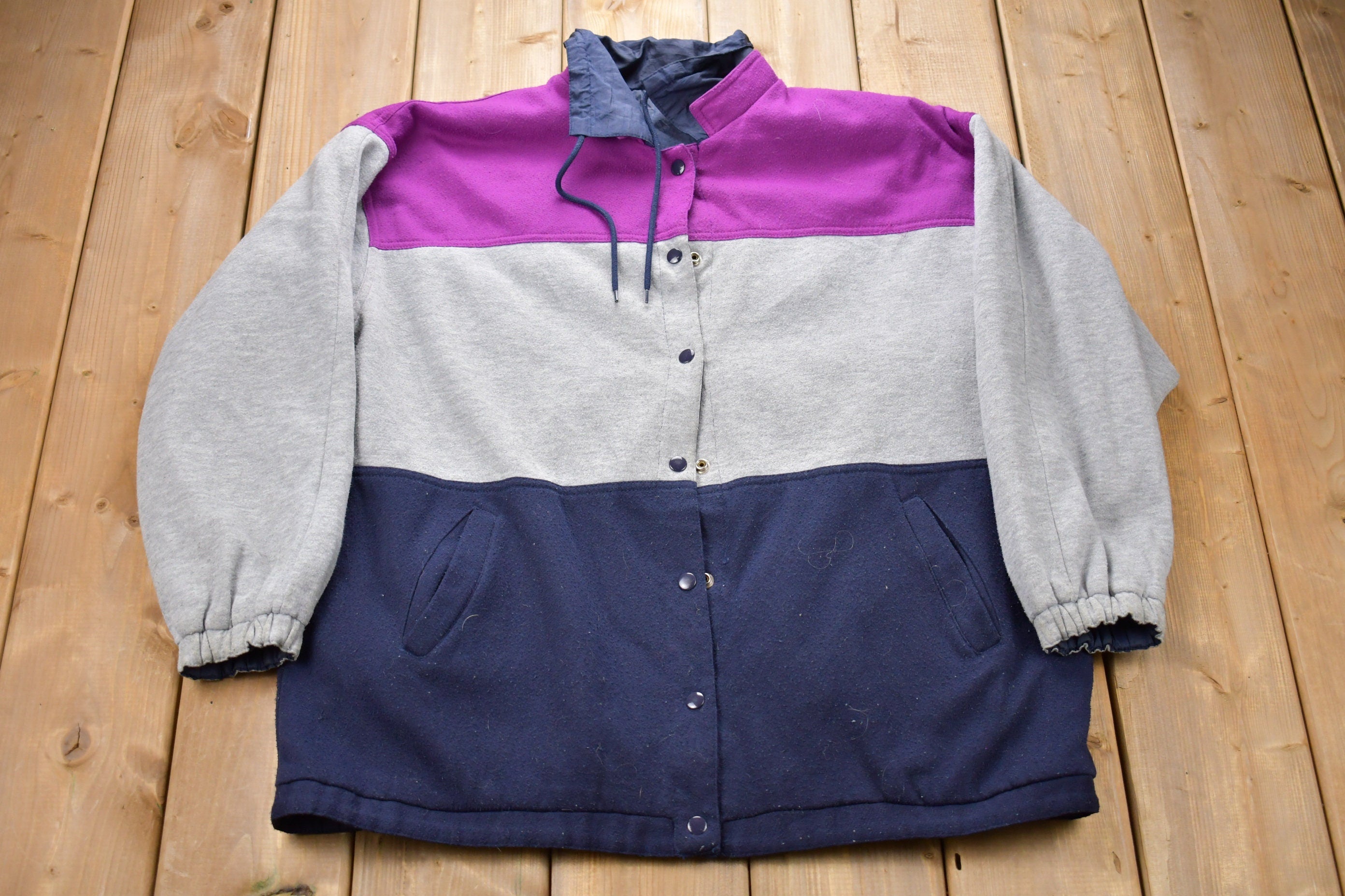 Vintage 1990s Striped Button Up Lined Sweatshirt