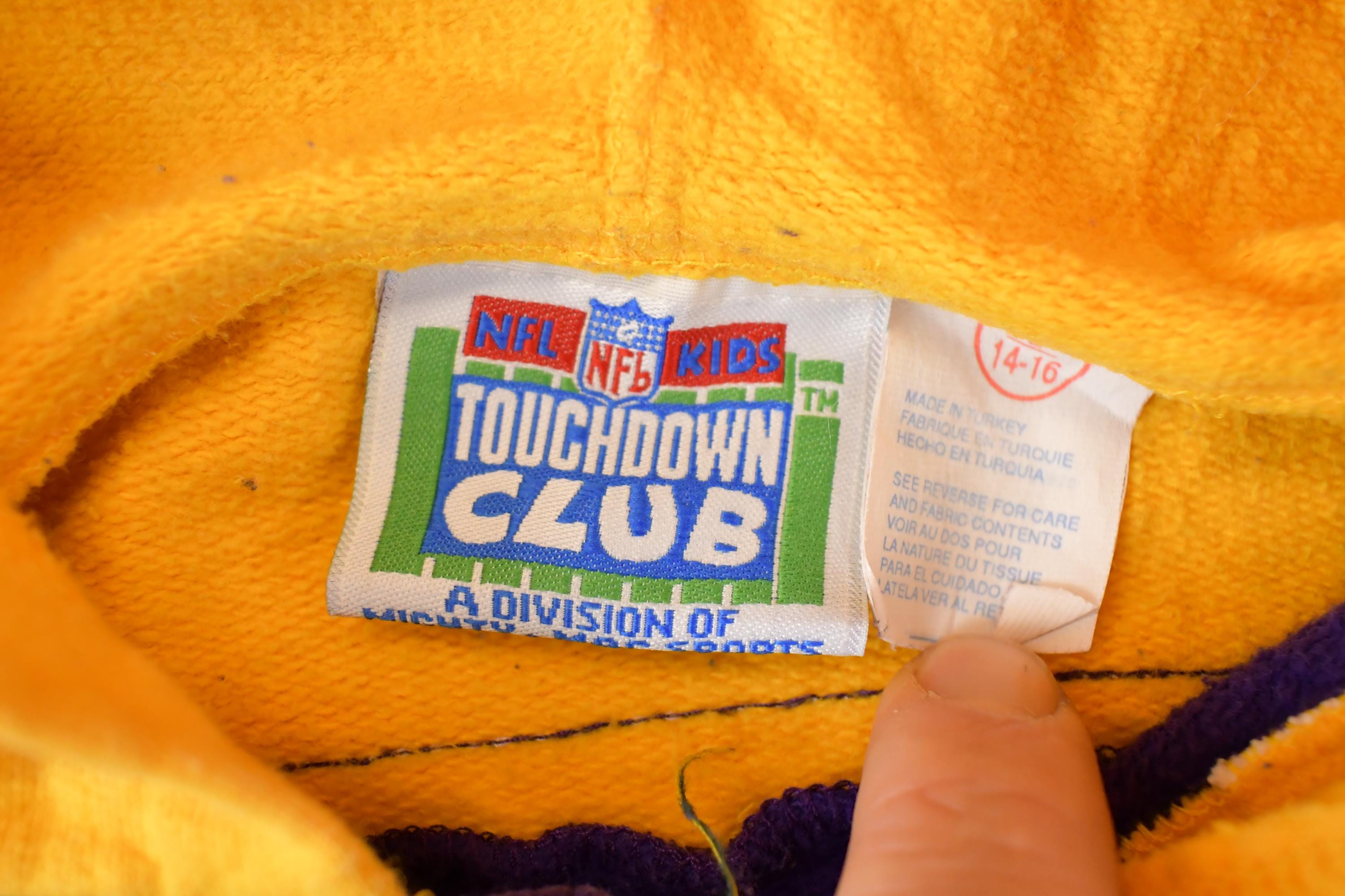 Vintage 1990s Minnesota Vikings NFL Kids Touchdown Club Hoodie Sweatshirt Youth L