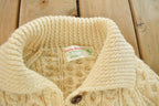 Vintage 1970s Hand Knit Wool 3D Cable Knit Cardigan Sweater Women's Medium