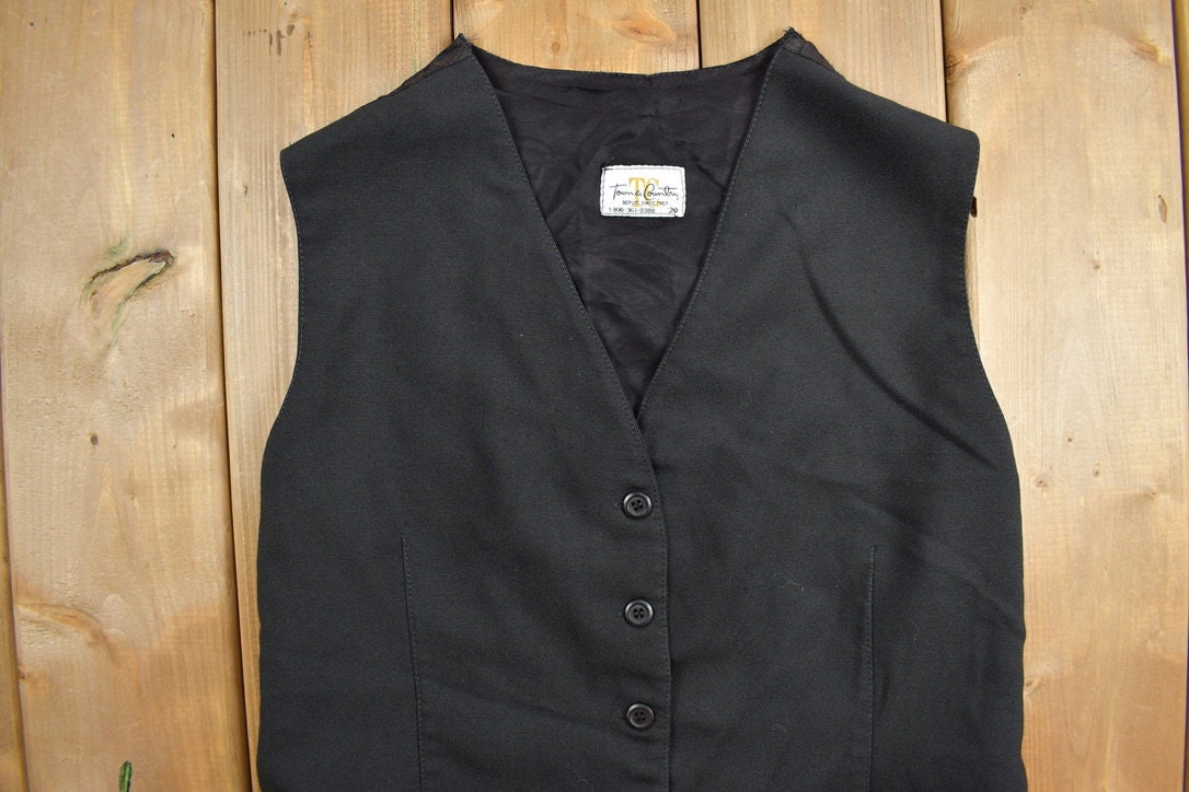 Vintage 1990s Town & Country Black Blank Vest  Vintage Vest  Button Up  Size Small  Button Up Vest  Vintage Waistcoat