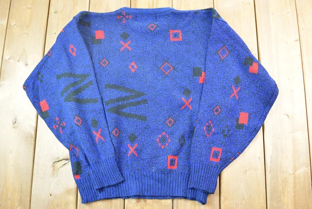 Vintage 1990s Helium Blue Abstract Pattern Knit Crewneck Sweater