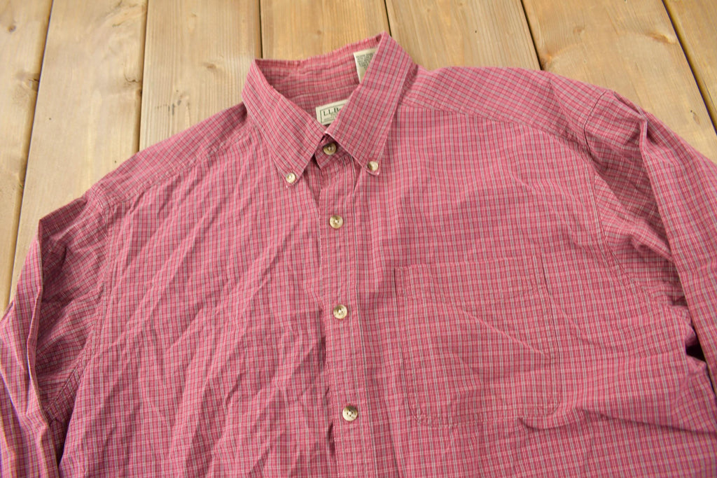 Vintage 1990s LL Bean Plaid Dress Shirt