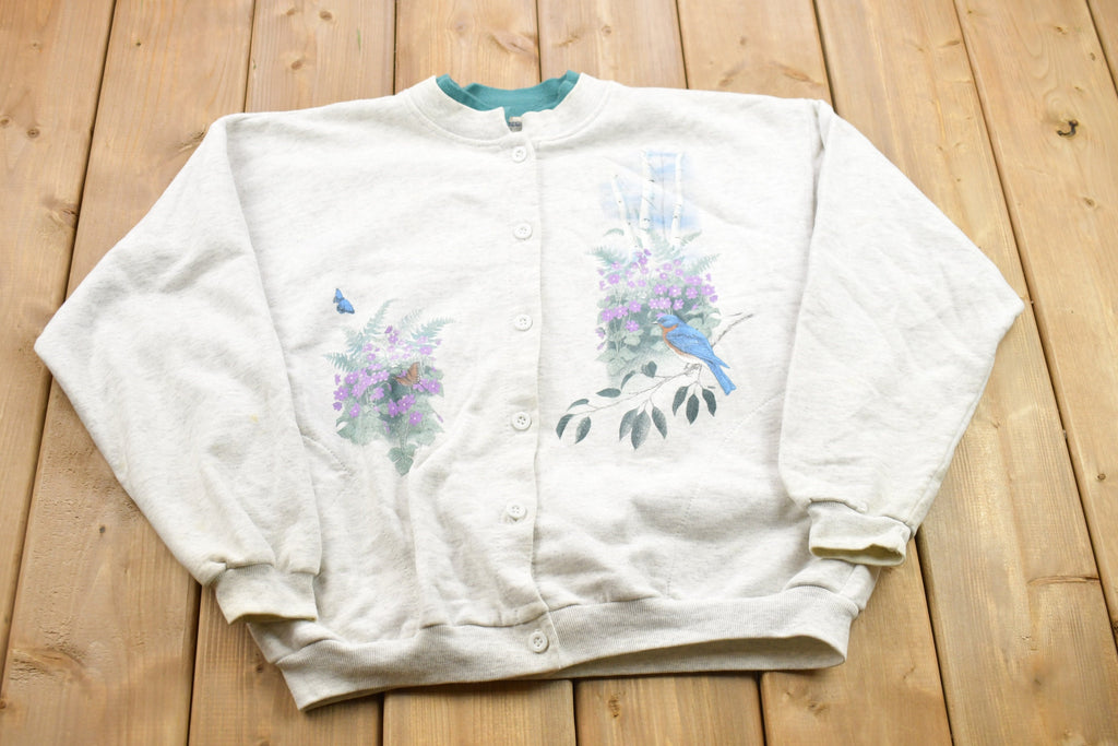 Vintage 1990s Floral Theme Button Up Sweater