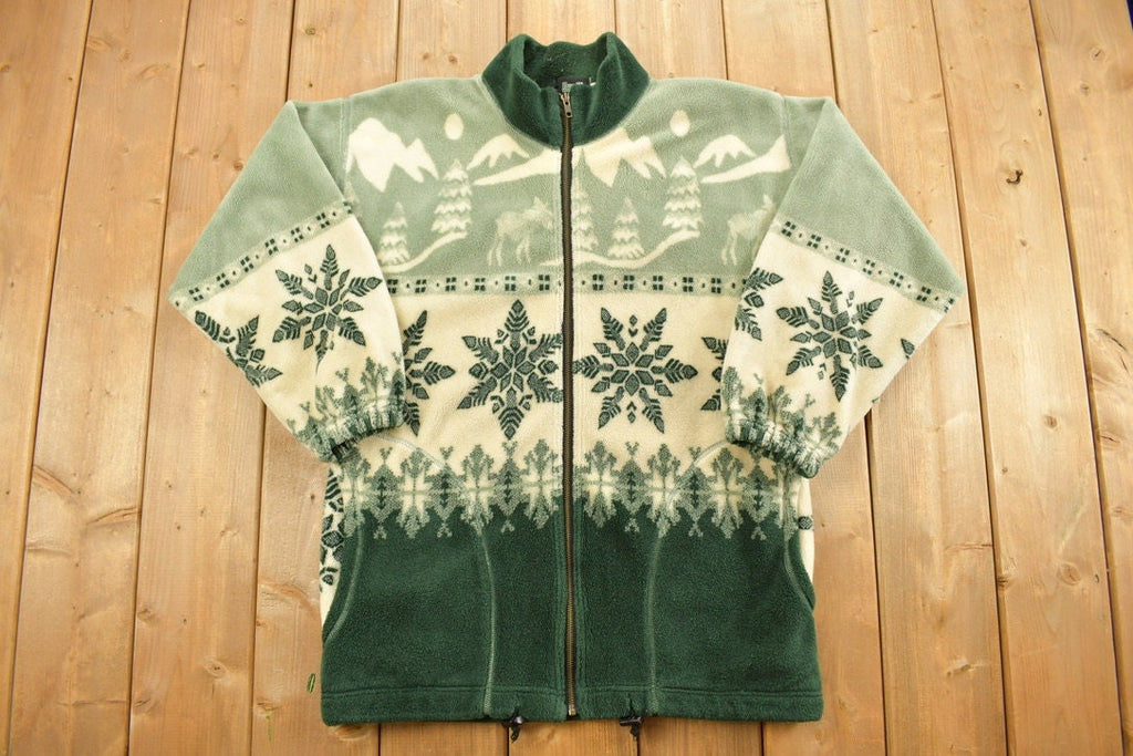 Vintage 1990s Winter Graphic Full Zip Fleece Sweater