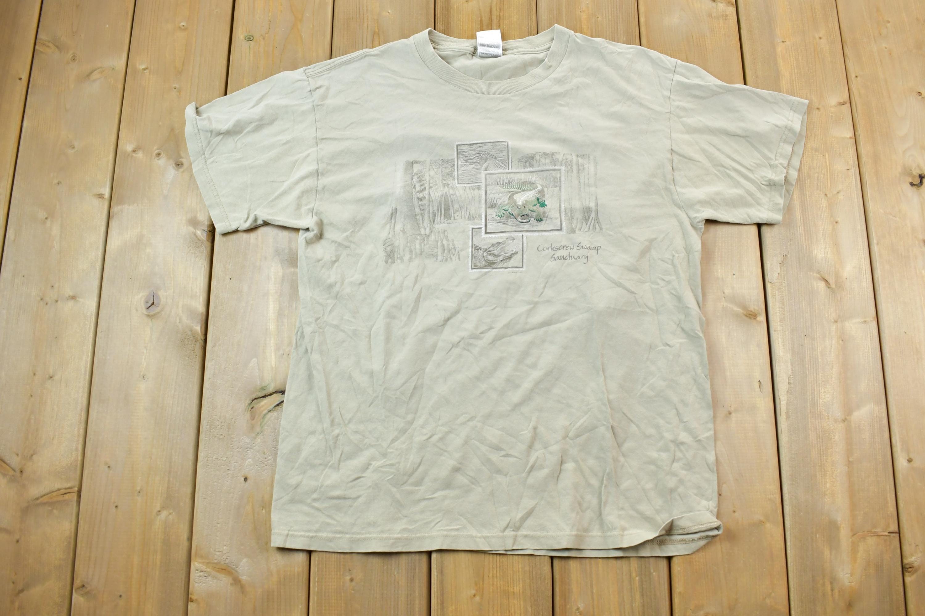 Vintage 1990s Corkscrew Swamp Sanctuary Gator Theme Embroidered T-Shirt