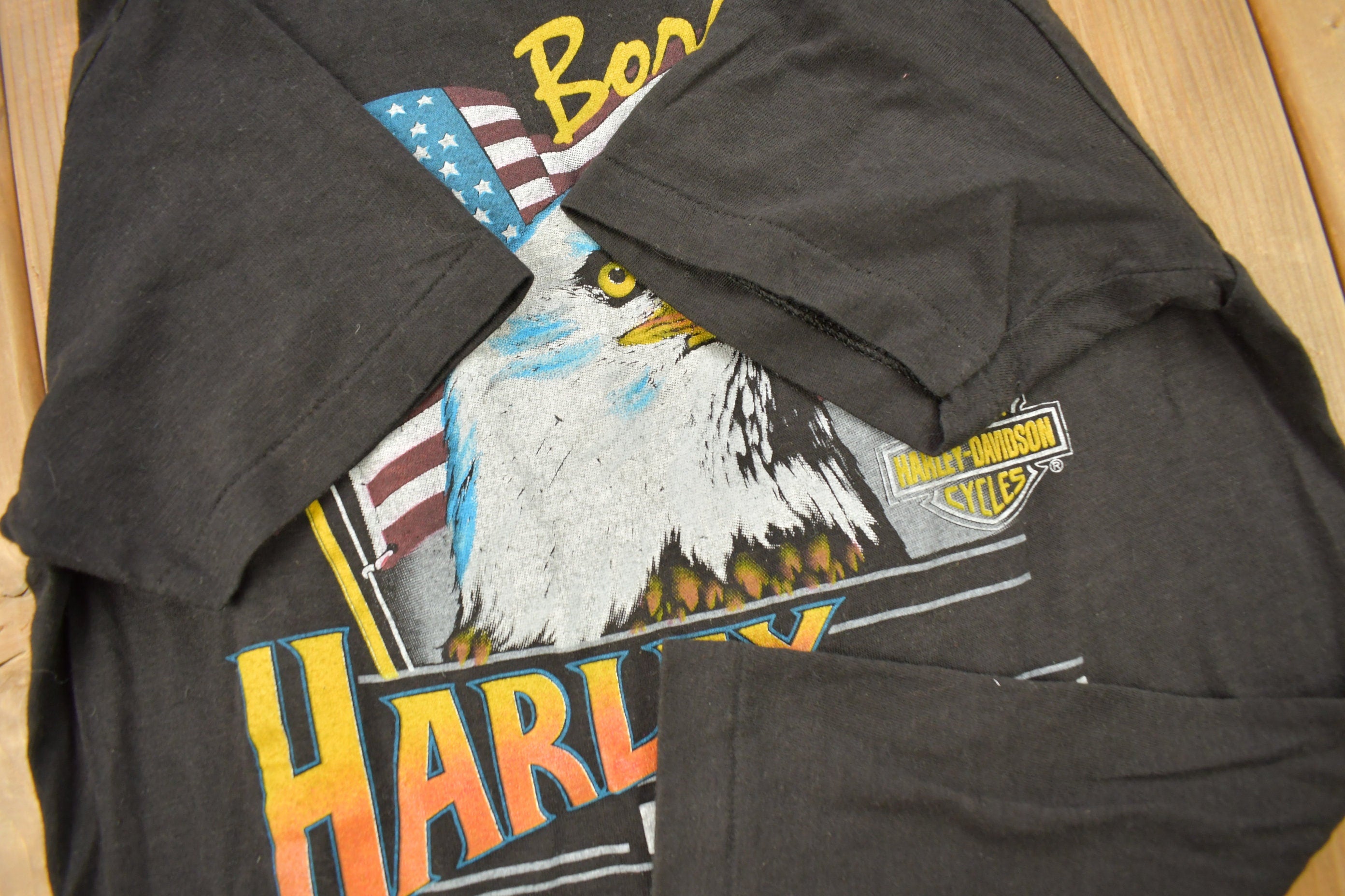Vintage 1982 Laugerman's Harley Davidson York PA Bald Eagle Graphic T-Shirt