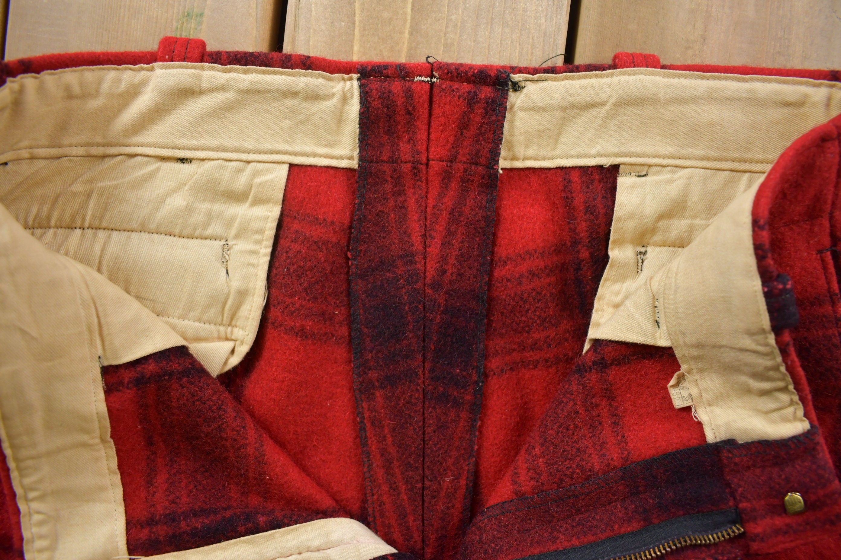 1950s Vintage Red Plaid Wool Trousers 38 x 30