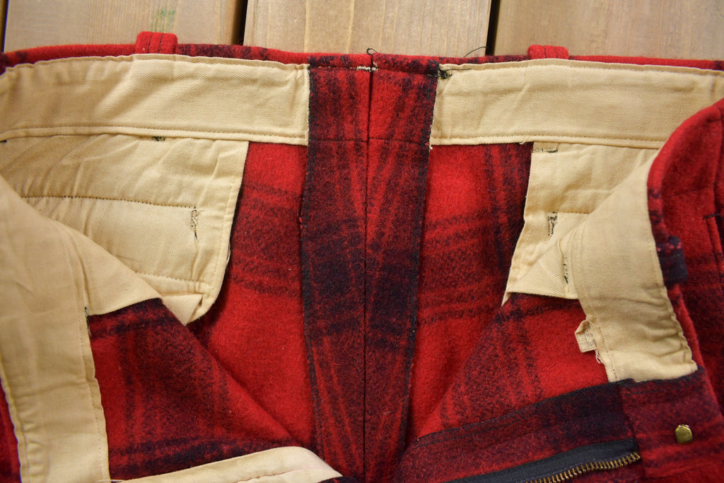 1950s Vintage Red Plaid Wool Trousers 38 x 30