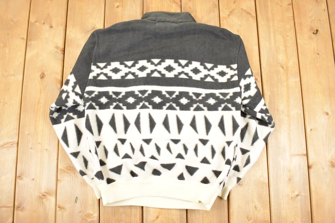 Vintage 1990s Trader Bay AOP Quarter Zip Fleece Outdoorsman Sweater Men's L