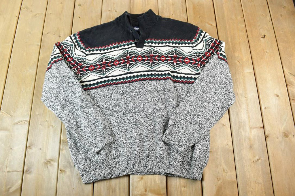 Vintage Y2K Chaps Ralph Lauren Knit Quarter Button Collared Crewneck Sweater