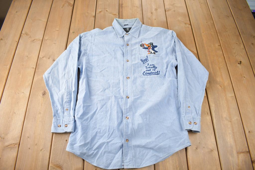 Vintage 1995 Daffy Duck Embroidered Warner Brothers Button Up Shirt