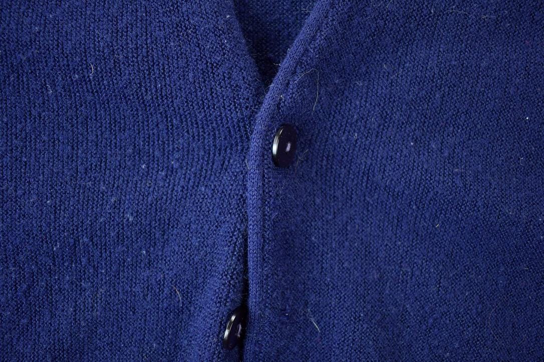 Vintage 1990s Navy Knit Button Up Cardigan Sweater / 90s Crewneck / Made In USA / Preppy Cardigan