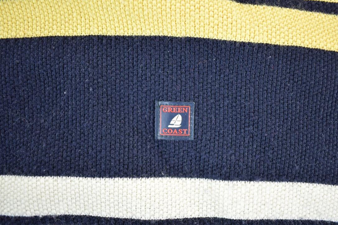 Vintage 1990s Green Coast Yachting Outfits Knit Striped Nautical Crewneck Sweater Made In Italy
