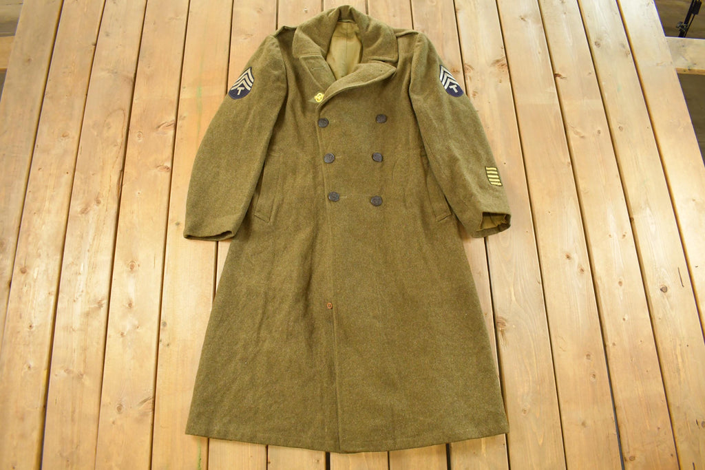 Vintage 1940s WWII Era Military Wool Trench Coat Men's M