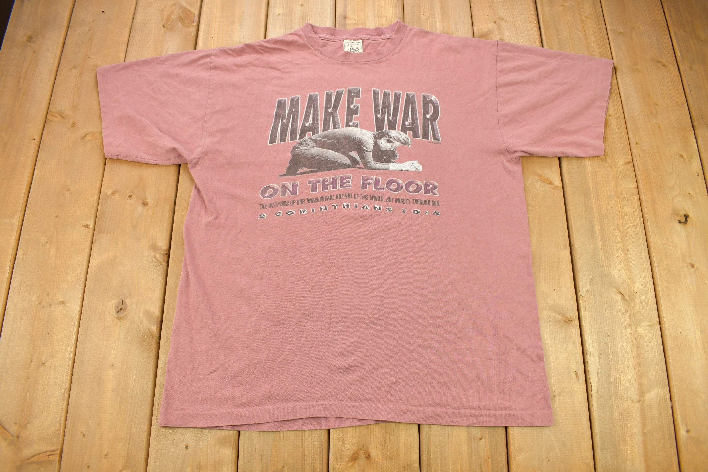 Vintage 1990s Make War On The Floor Religious Graphic T Shirt