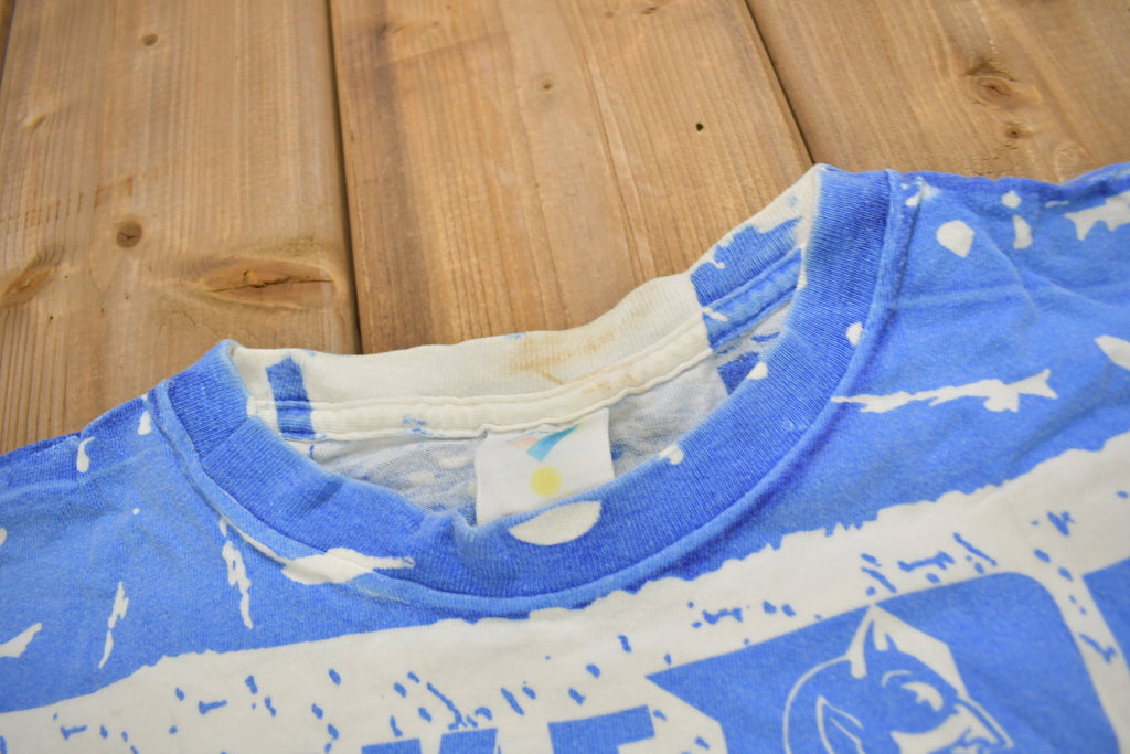 Vintage 1990s Duke University Blue Devils Collegiate T-Shirt  All Over Print  NCAA Tee  Single Stitch  Sportswear  Made In USA