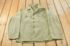 Vintage 1940s Military HBT Olive Drab Button Up Shirt Men's Medium /