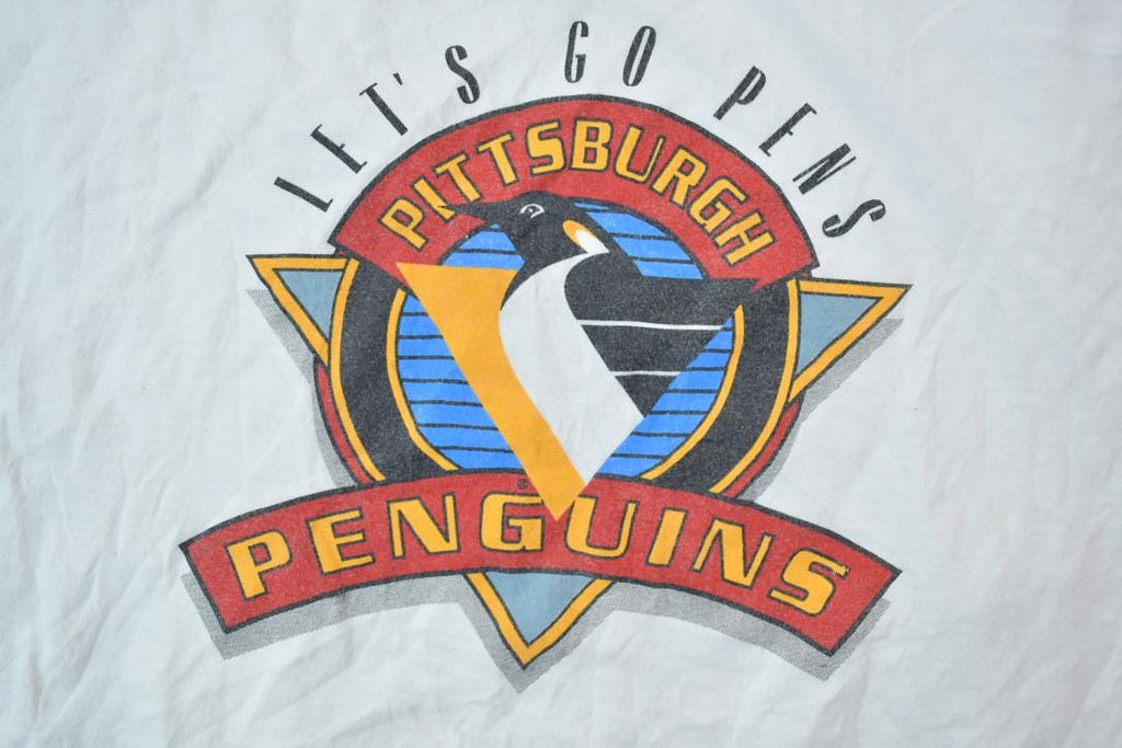 Vintage 1990s Pittsburgh Penguins Lets Go Pens NHL Graphic T-Shirt