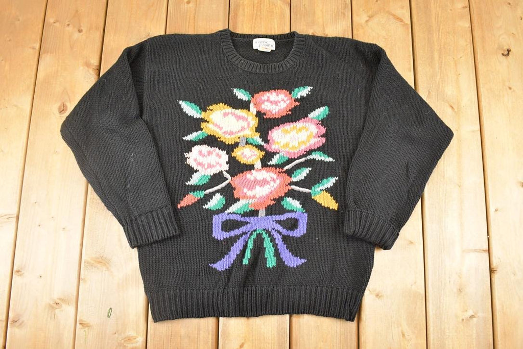 Vintage 1990s Hasting And Smith Floral Loose Knit Sweater Women's M