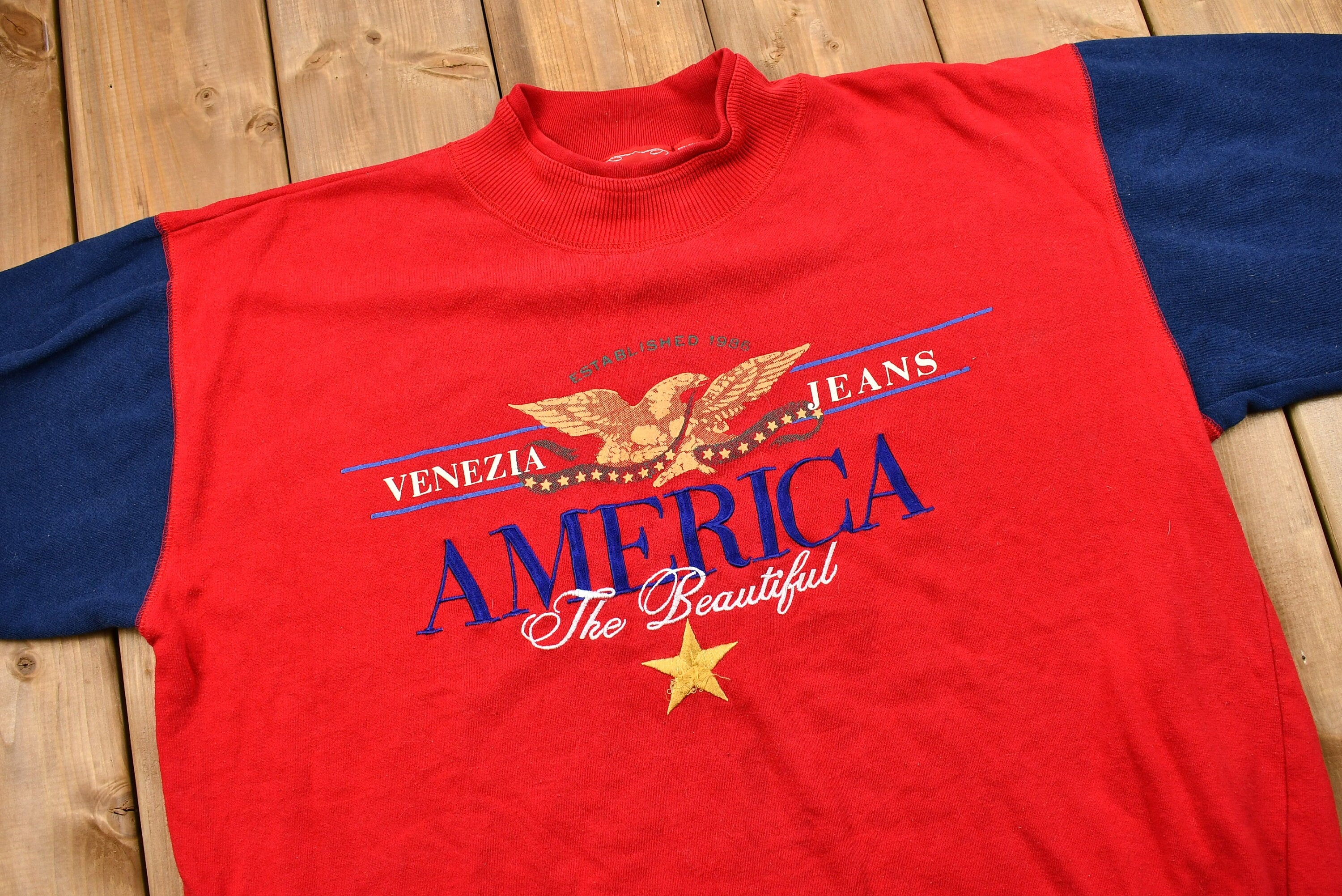 Vintage 1990 Embroidered Venezia Jeans Color-Block Crewneck Sweatshirt