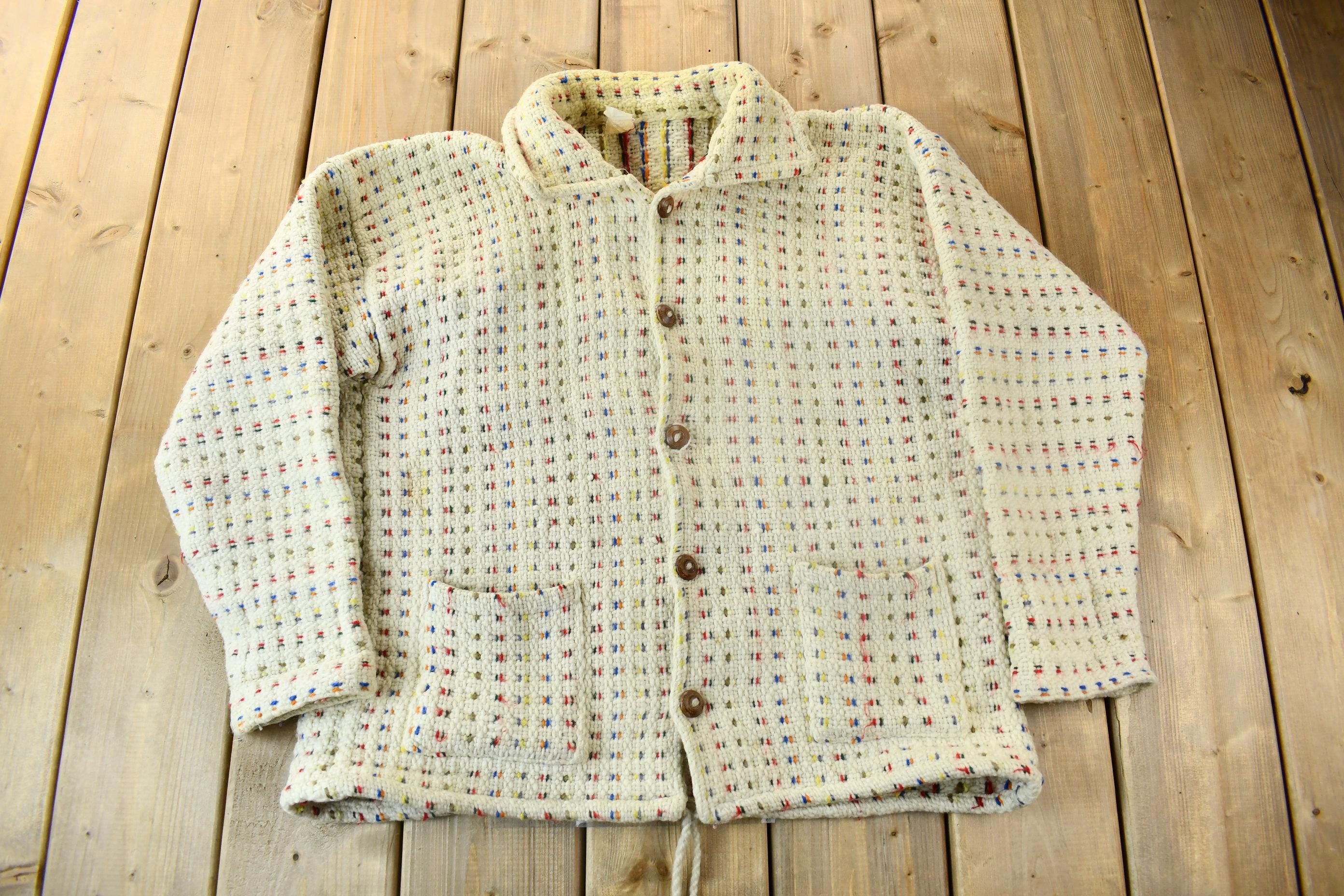 Vintage 1990s Multi Color Knit Cardigan Sweater / Wool Sweater / Vintage Cardigan / Button Up / Abstract Pattern