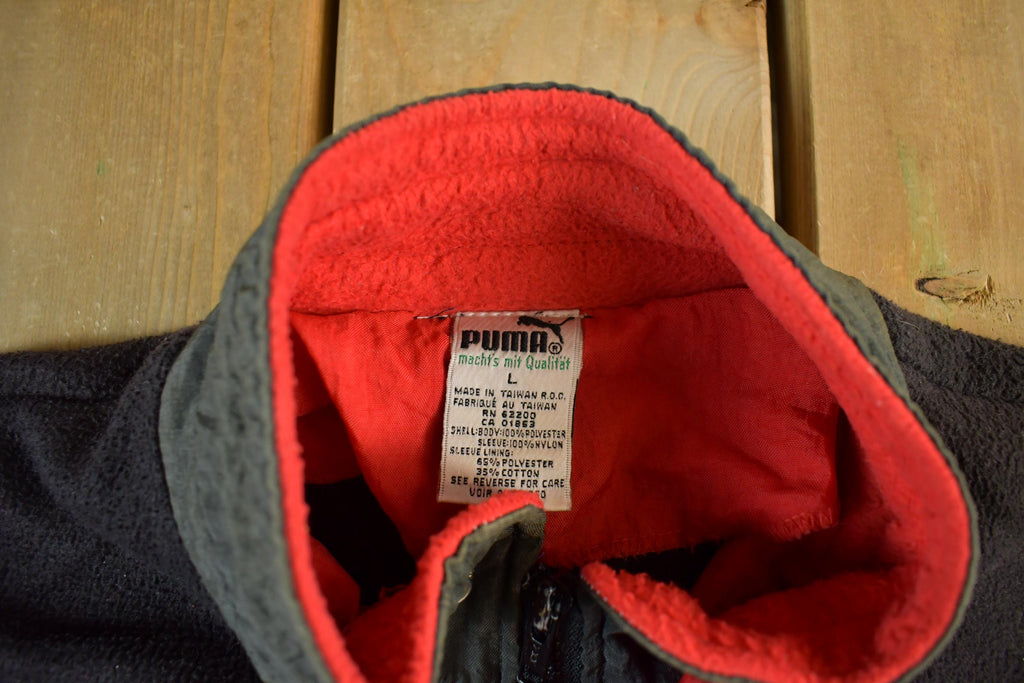 Vintage 1990s Puma Embroidered Fleece Zip Up Sweater Men's Large