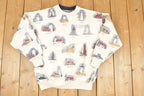 Vintage 1990s Art Unlimited AOP Lighthouses Crew Neck Sweatshirt Women's M