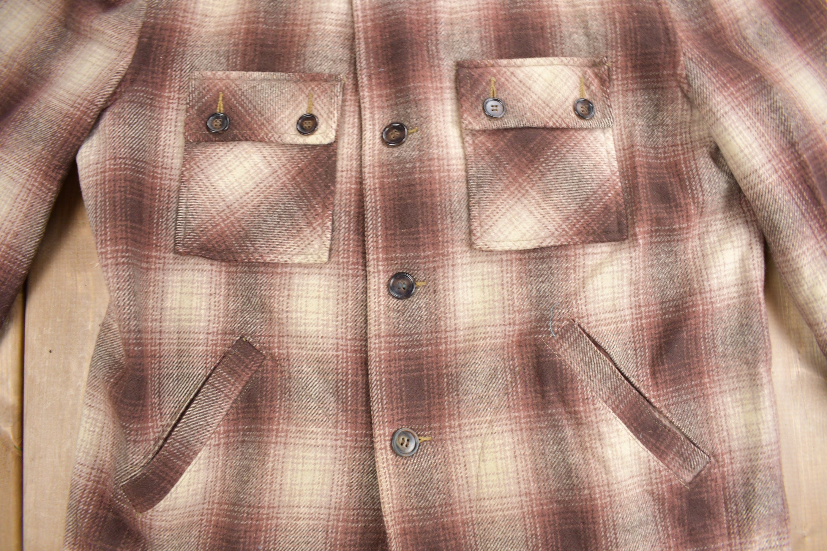 Vintage 1950s Merrill Woolens Shadow Plaid Wool Shacket