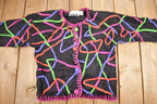 Vintage 1990s Marmie West Neon Abstract Pattern Knit Cardigan Sweater
