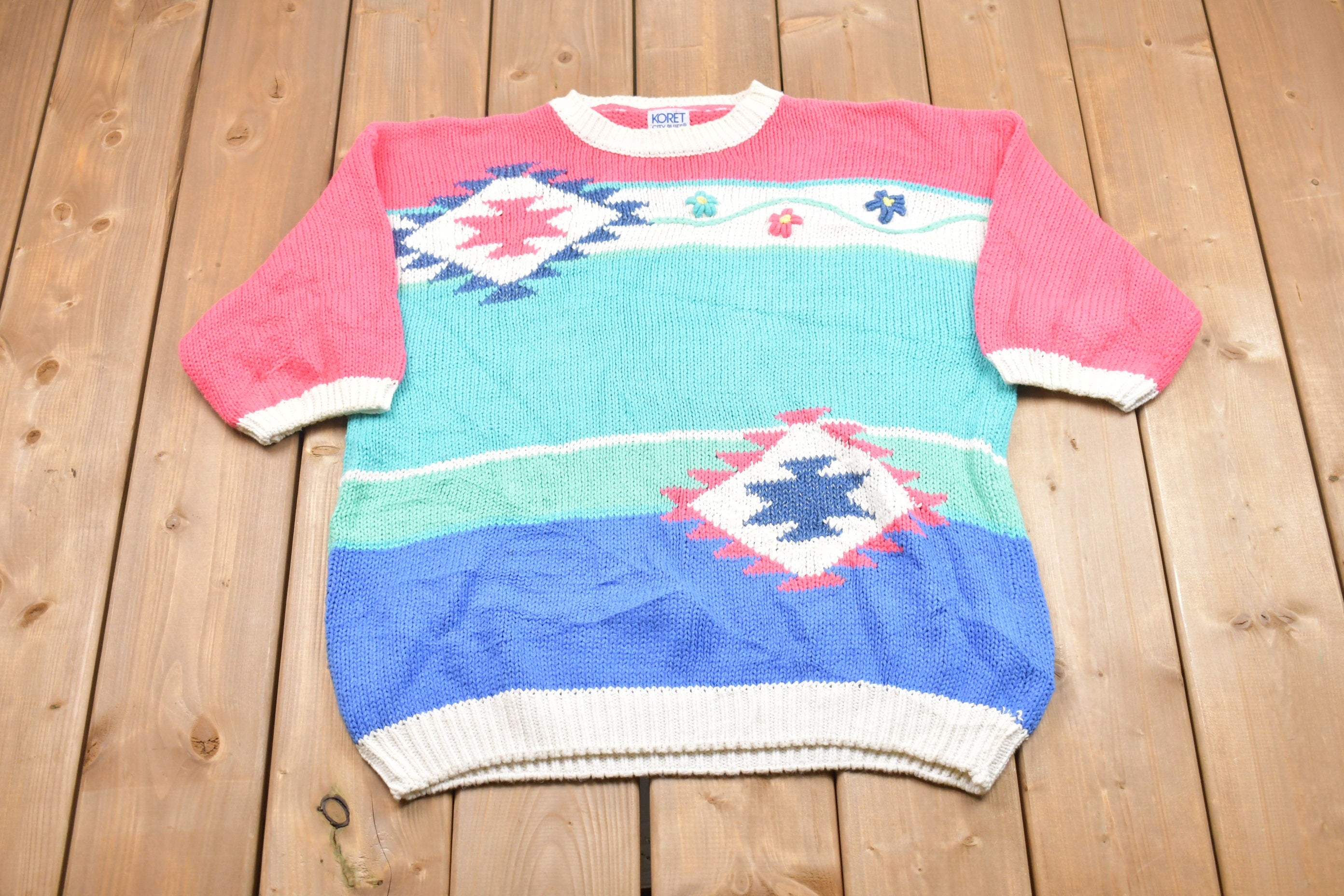 Vintage Koret City Blues Knitted Short Sleeve Sweater