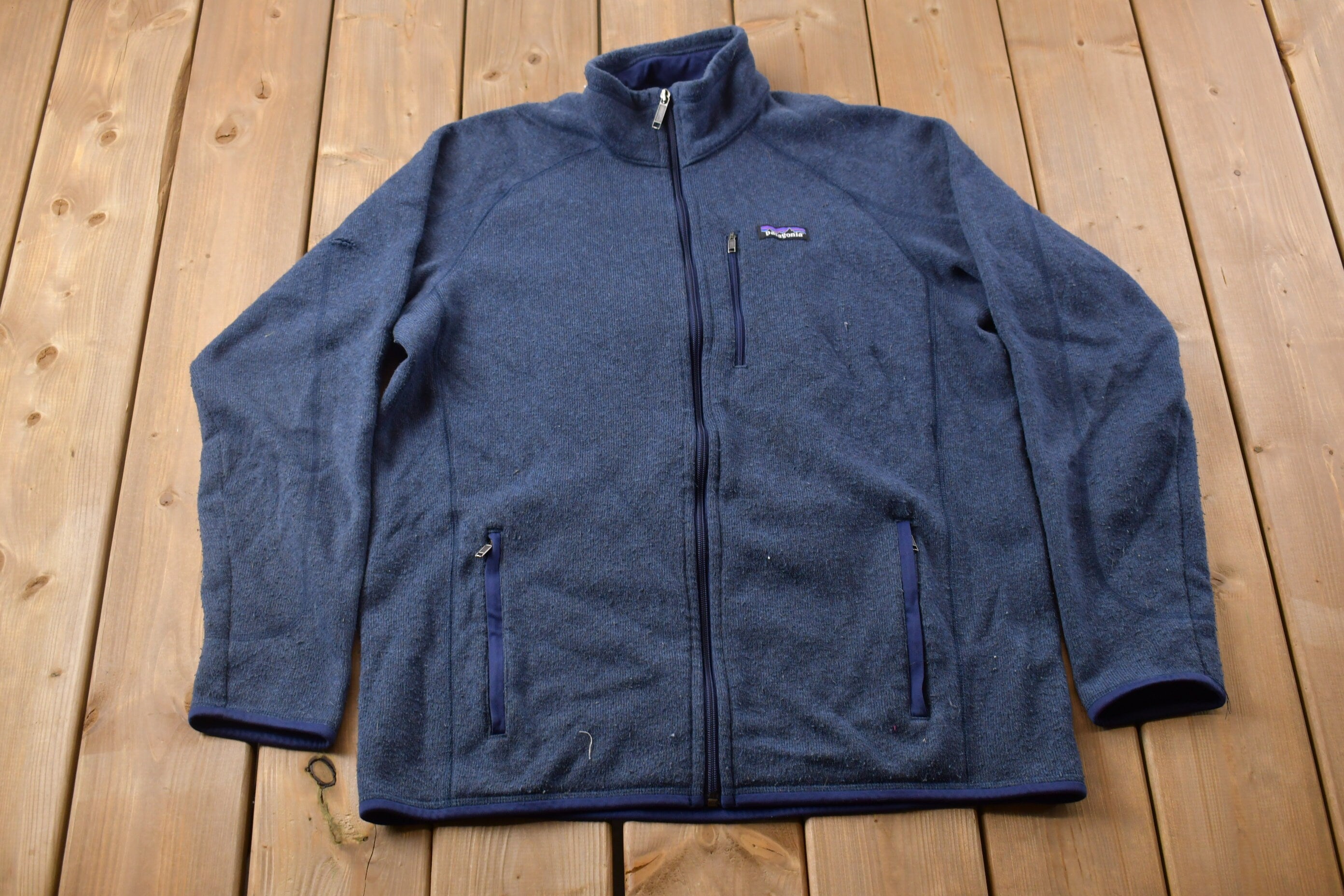 Vintage 1990s Patagonia Blue Fleece Zip Up Sweater