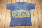 Vintage 1990s Largemouth Bass All Over Print Graphic T-Shirt