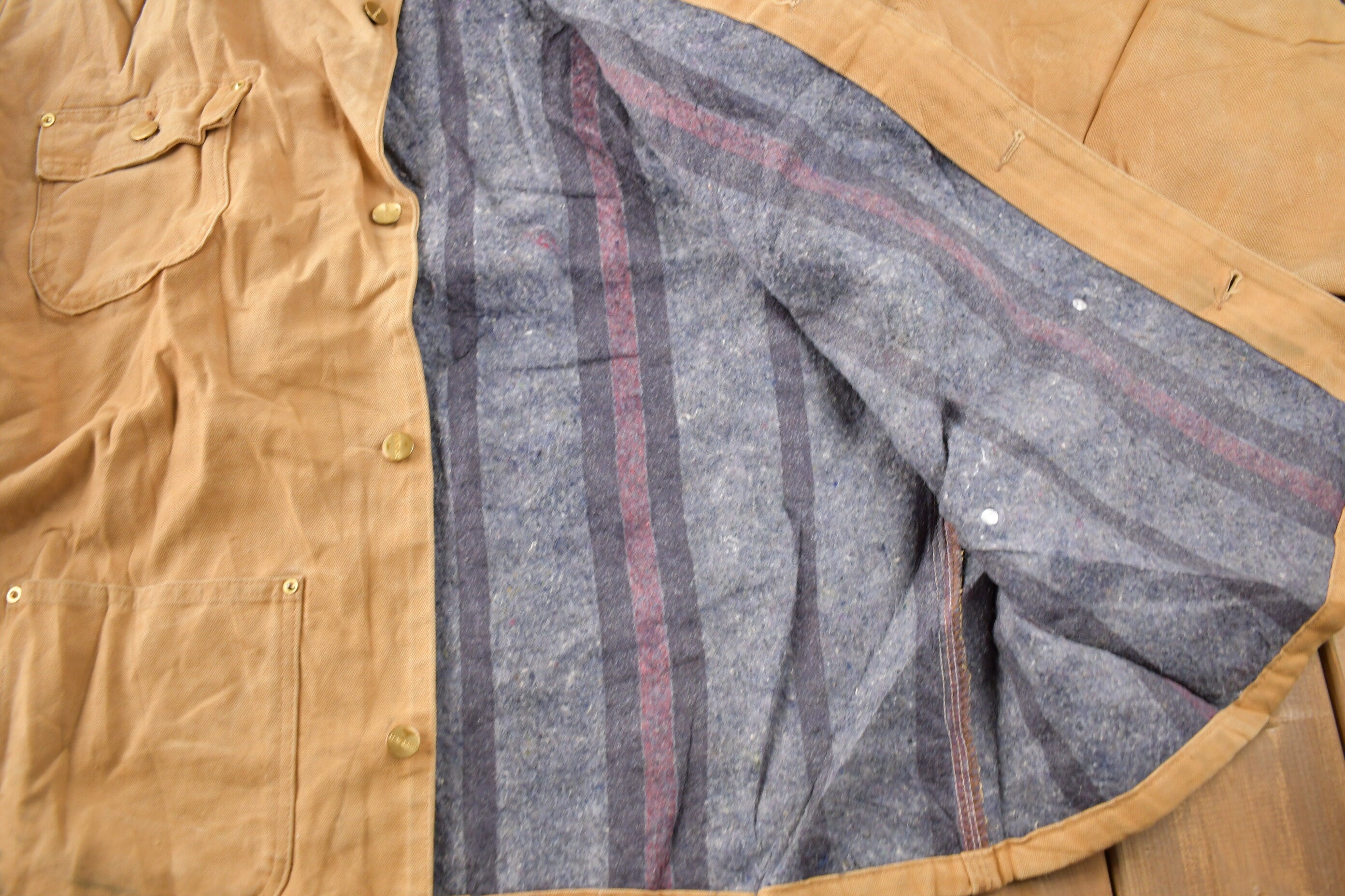 Vintage 1989 Carhartt 100 Years Blanket Lined Button Up Chore Coat Made In USA