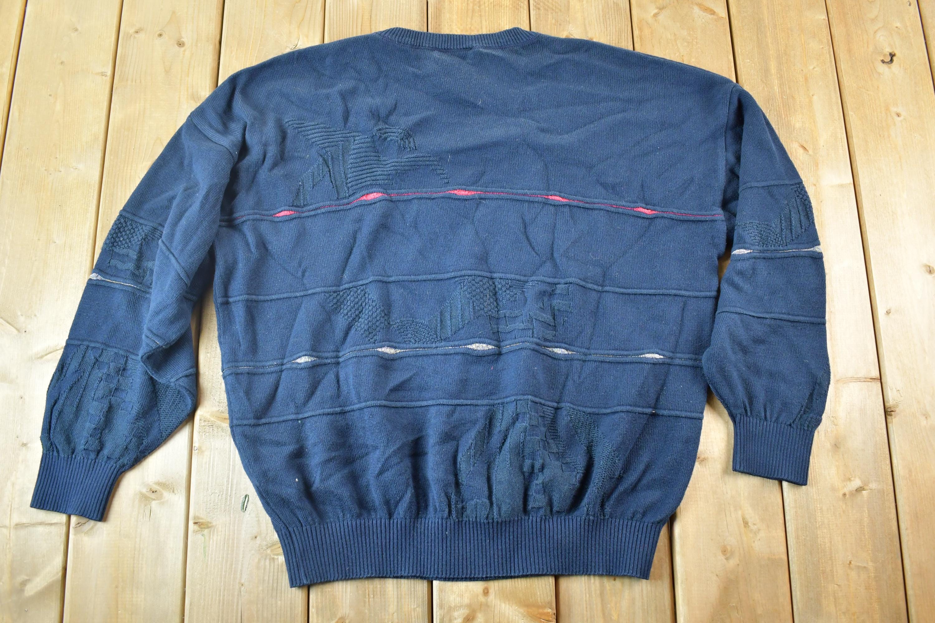 Vintage 1990s Vintorio Rochetti Knit Abstract Pattern Crewneck Sweater Mens XL
