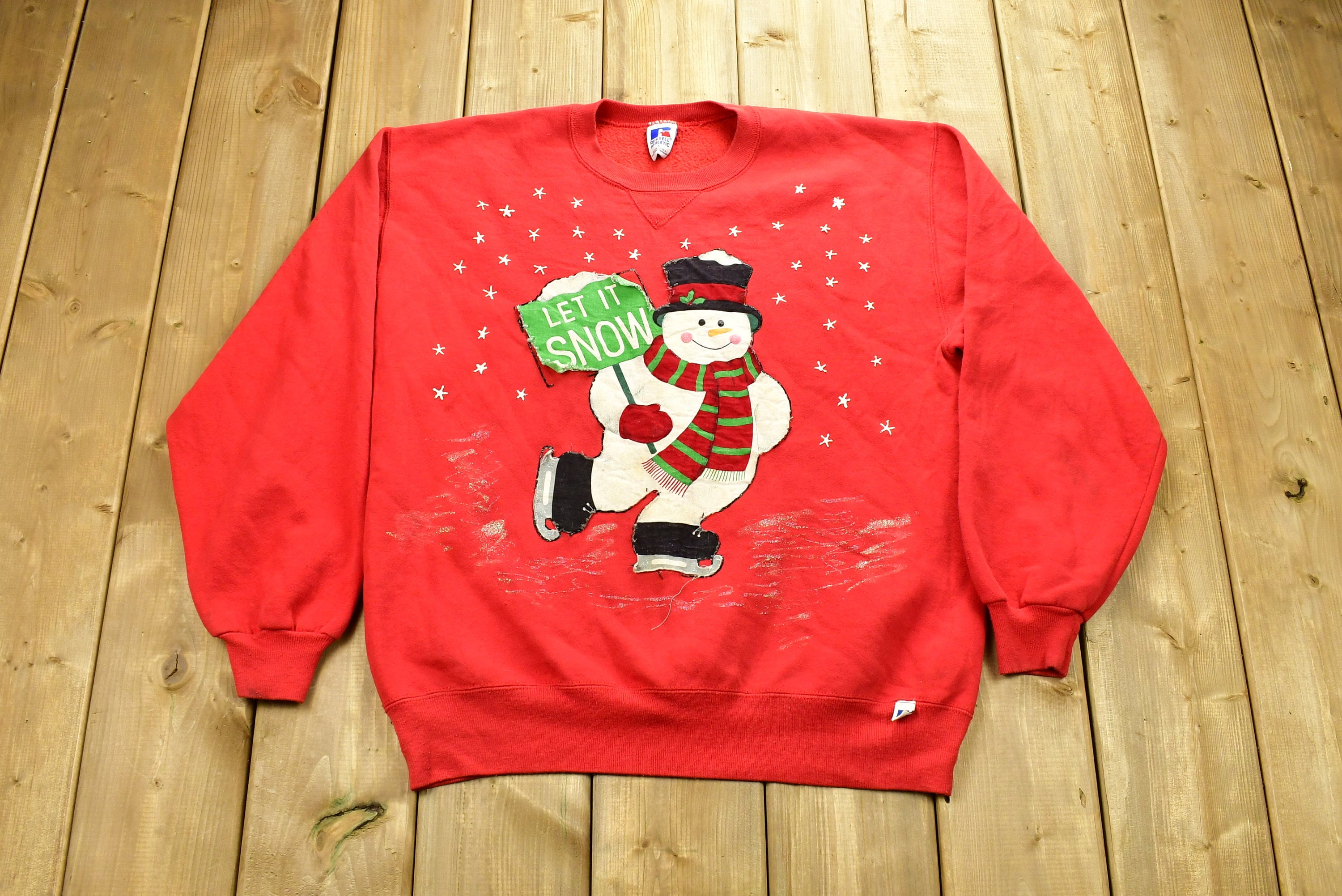 Vintage 90's "Let It Snow" Christmas Sweater , 90s Holiday Crewneck , Russell Athletics , Made In USA , Winter Wear , Festive Graphic Print