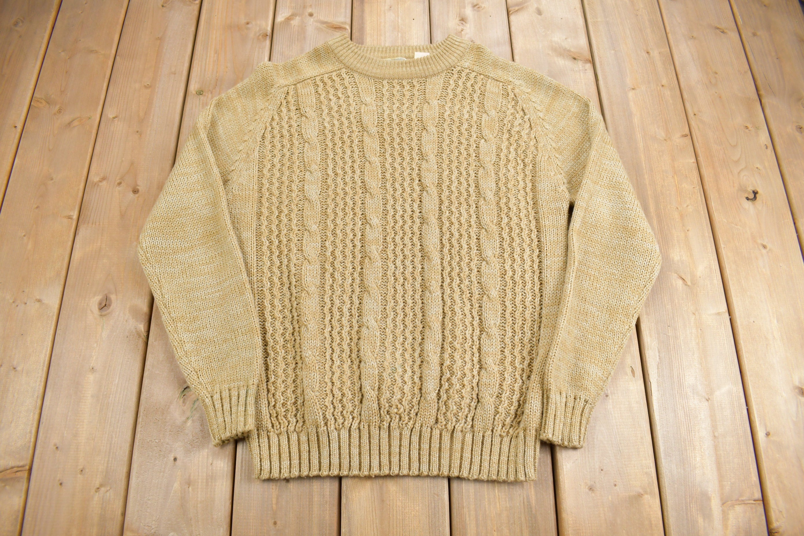 Vintage 1980s Laurentian 3D Cable Knit Crewneck Sweater