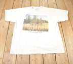 Vintage 1990s Indian Summer Flight Running Deer Graphic T-Shirt Made In USA