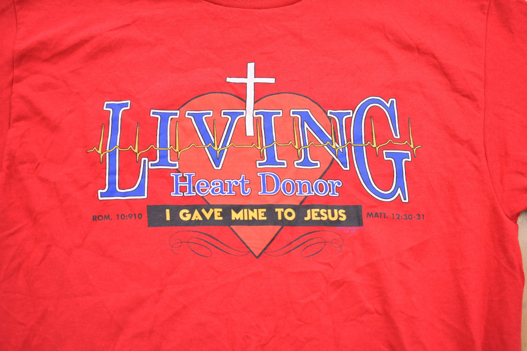Vintage 1990s Jesus Graphic T-Shirt  Graphic  80s  90s  Streetwear  Retro Style  Living Heart Donor  90s Jesus