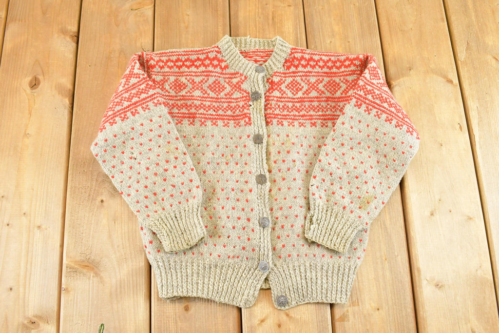 Vintage 1960s Thrashed Streetwear Wool Knit Cardigan Sweater Youth L /