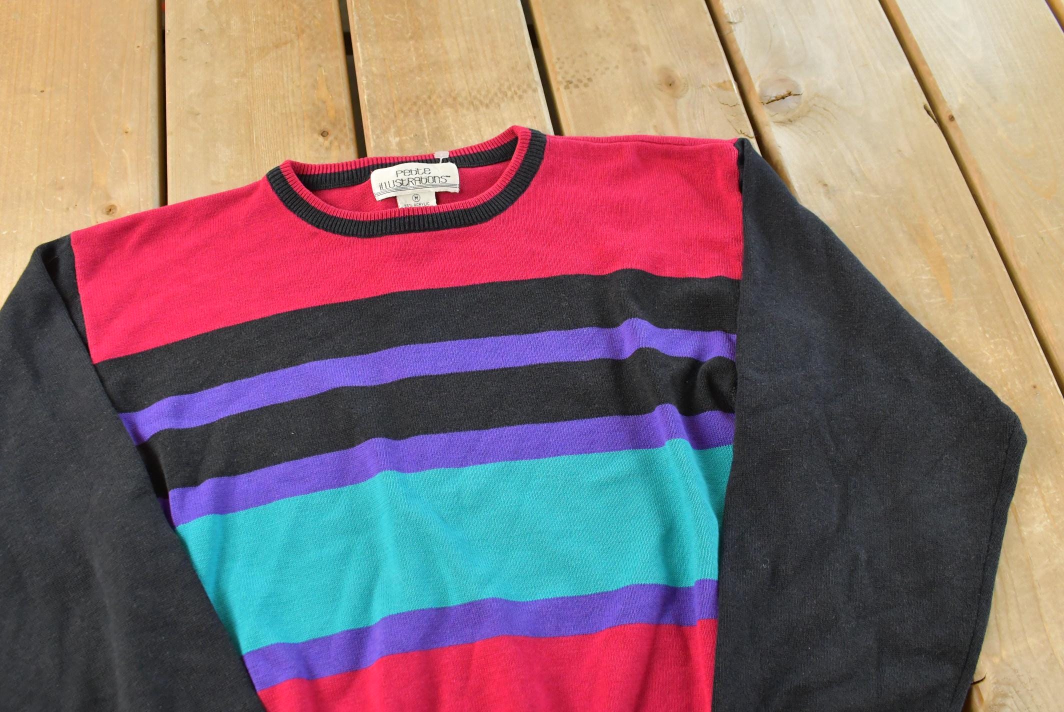 Vintage 1980s Petite Illustrations Color Block Knitted Sweater Men's