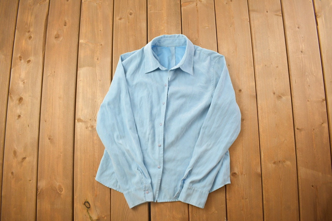 Vintage 1990s Blank Blue Button Up Shirt