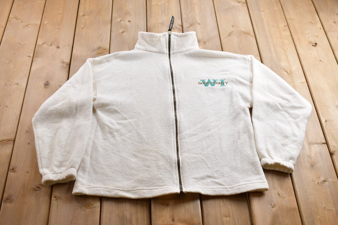 Vintage 1990s Door County Wisconsin Terry Cloth Zip Up Sweatshirt
